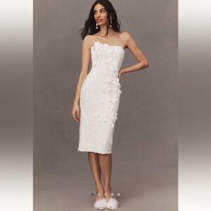 Elegant White Strapless Midi Dress